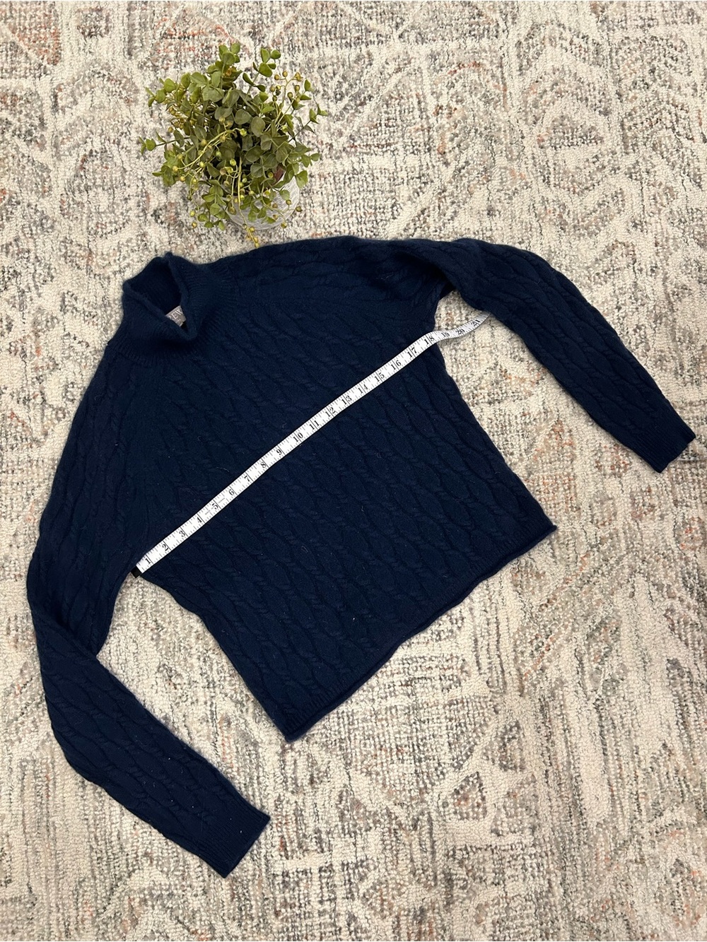 J. CREW CASHMERE Navy Cable Knit Turtleneck Sweater - Women, Sz L